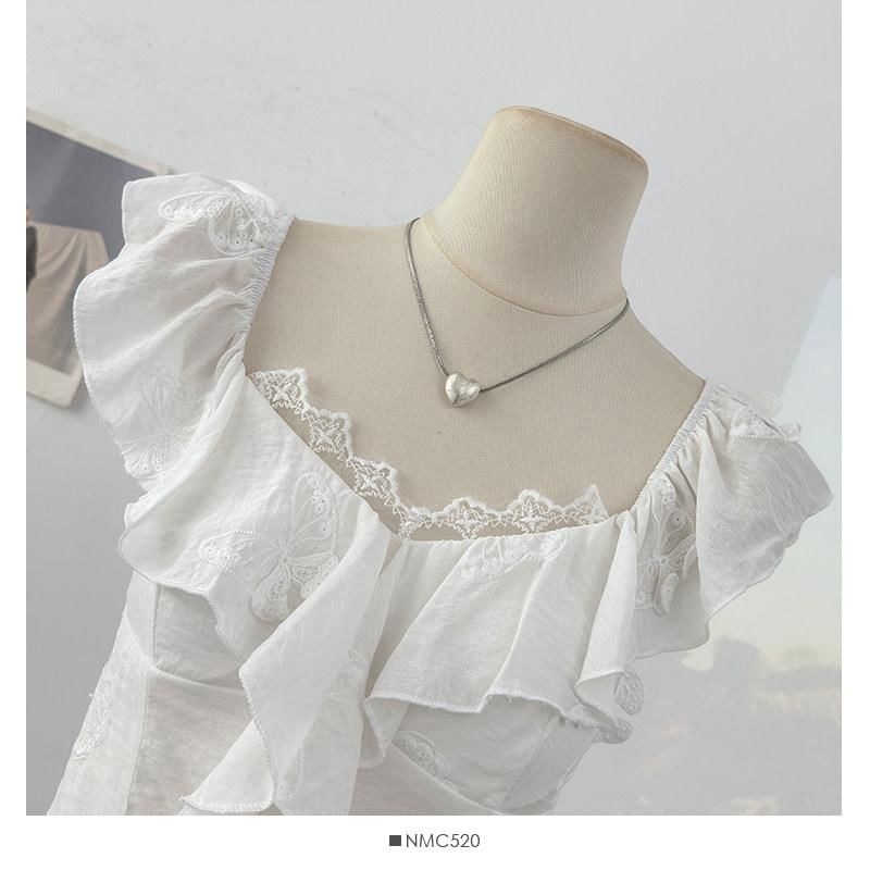 Cap-Sleeve V-Neck Ruffled Top