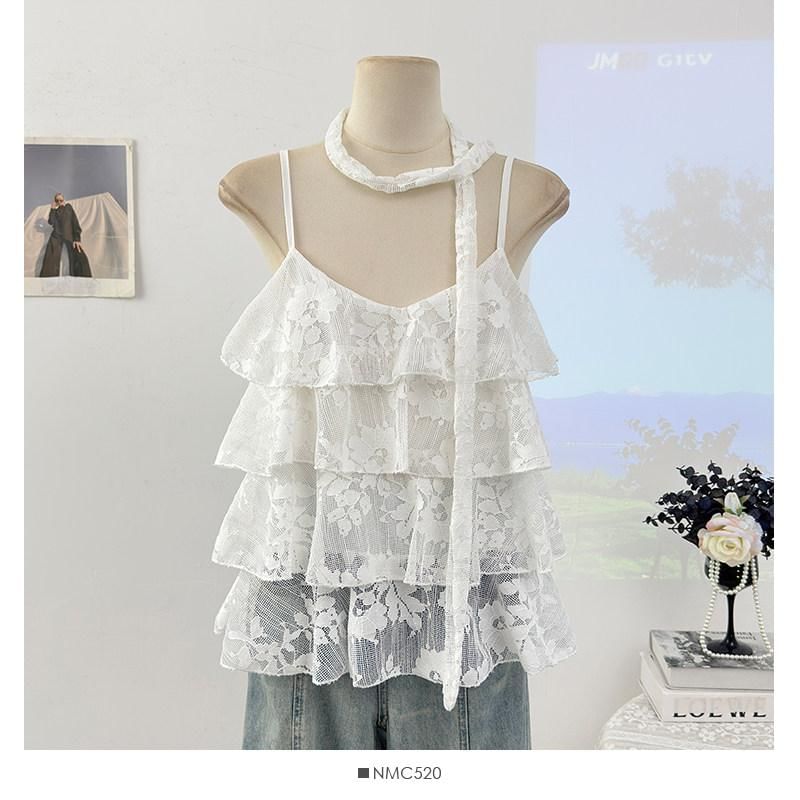 V-Neck Lace Camisole Top & Twilly Set