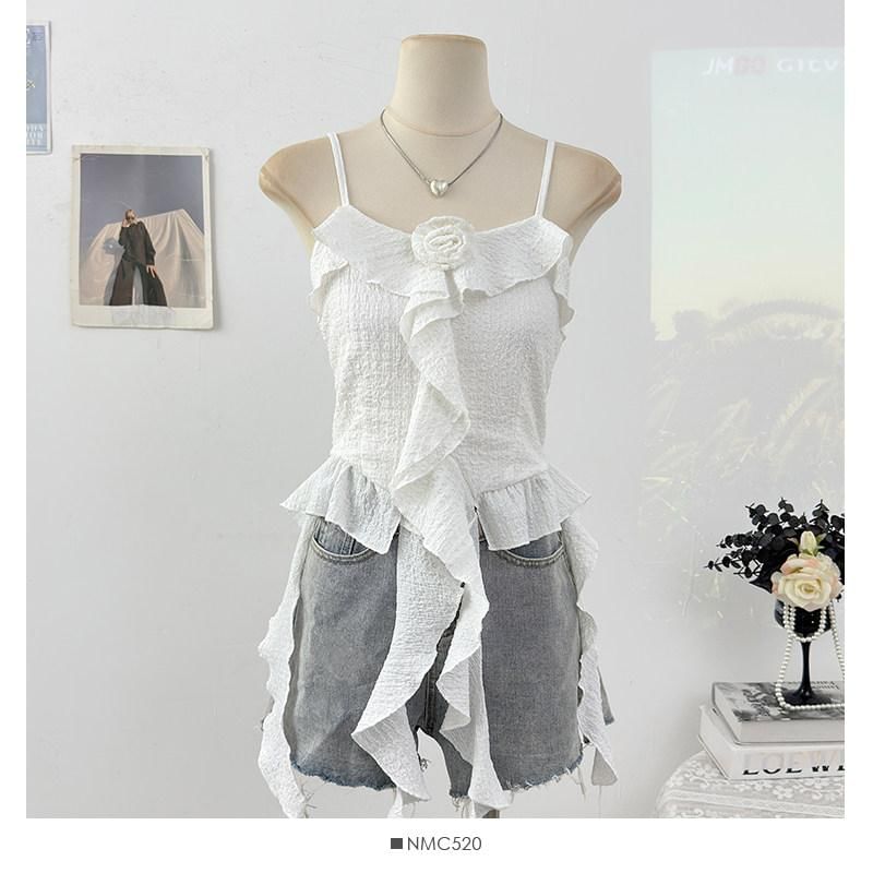 Floral Accent Ruffled Camisole Top