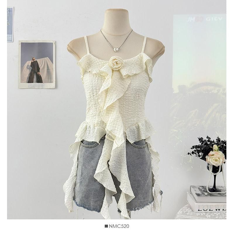 Floral Accent Ruffled Camisole Top