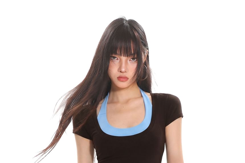 Short-Sleeve Scoop Neck Crop Top / Halter Neck Top