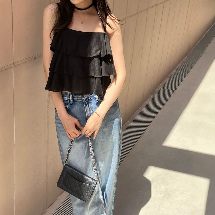 Tiered Square Neck Plain Camisole Top