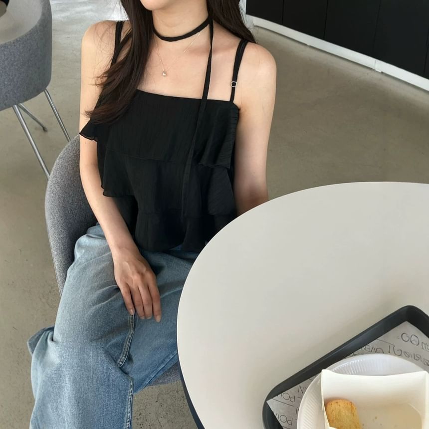 Tiered Square Neck Plain Camisole Top