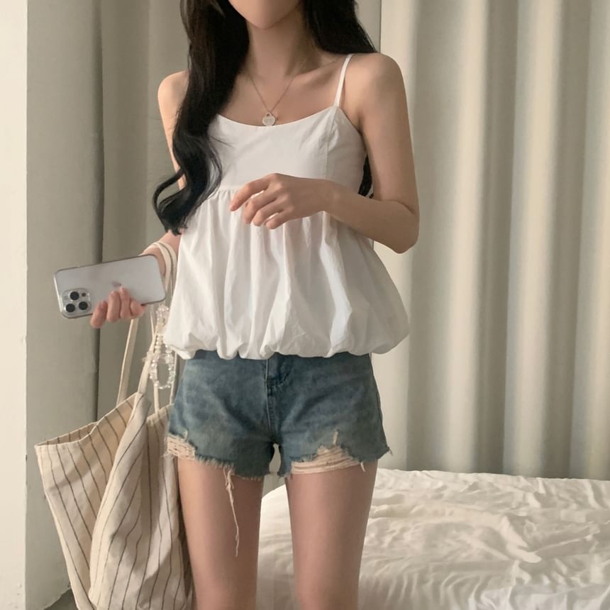 Scoop Neck Bubble Hem Plain Camisole Top