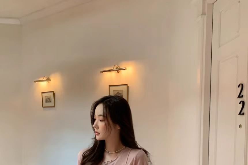 Ruffled-Trim Short Sleeve Top with Camisole Set