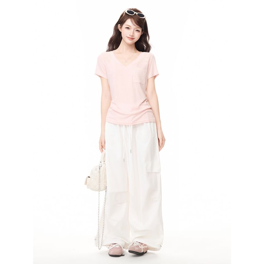 Short Sleeve V Neck Plain Slim Fit T Shirt
