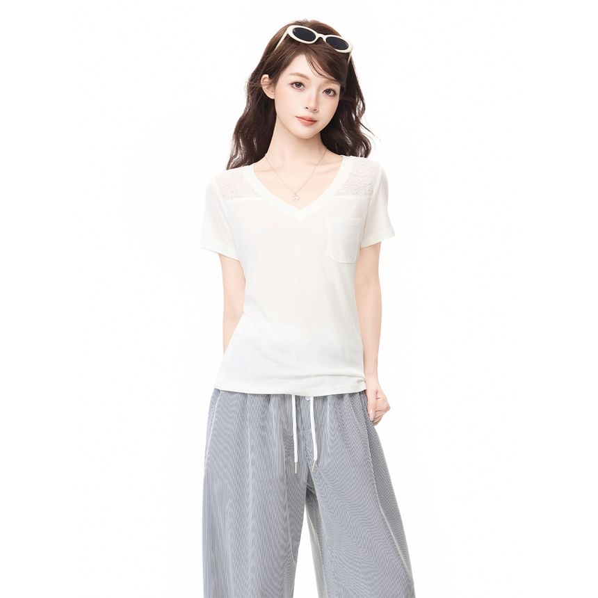 Short Sleeve V Neck Plain Slim Fit T Shirt