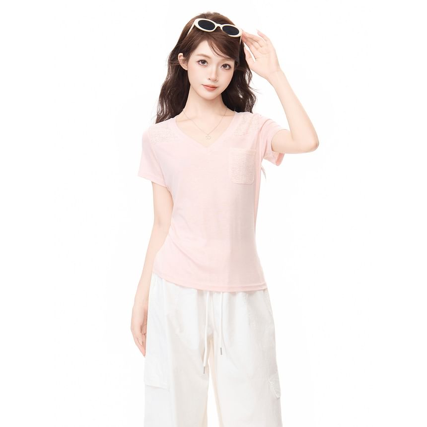 Short Sleeve V Neck Plain Slim Fit T Shirt