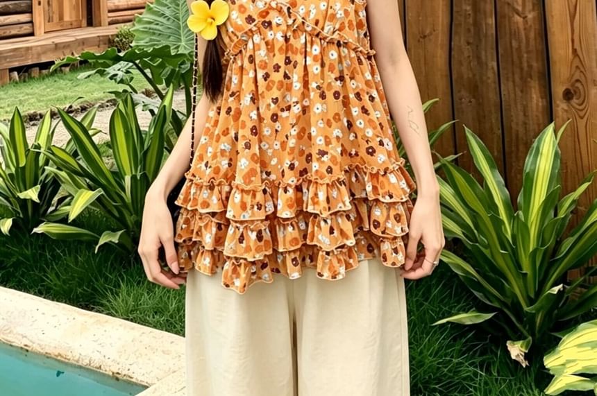 Floral Ruffle Flowy Camisole Top