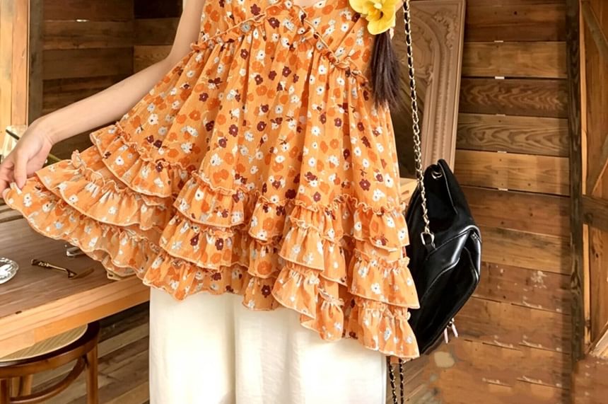 Floral Ruffle Flowy Camisole Top