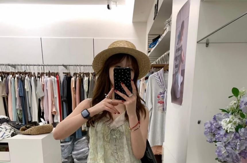 Sleeveless V-Neck Plain Mesh Top / Floral Flowy Camisole Top / Plaid Camisole Top / Set