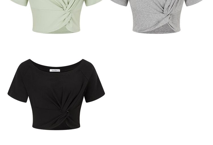 Short-Sleeve One-Shoulder Plain Knot Cropped T-Shirt