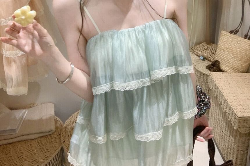 Plain Lace Trim Tiered Flowy Camisole Top