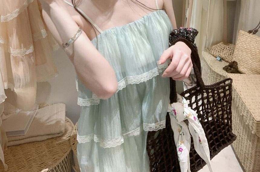 Plain Lace Trim Tiered Flowy Camisole Top