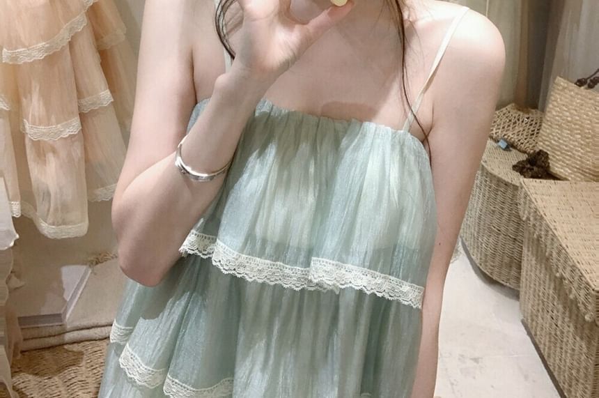 Plain Lace Trim Tiered Flowy Camisole Top
