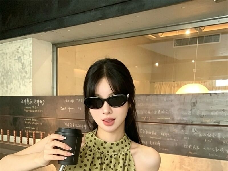 Halter Polka Dot Asymmetrical Blouse