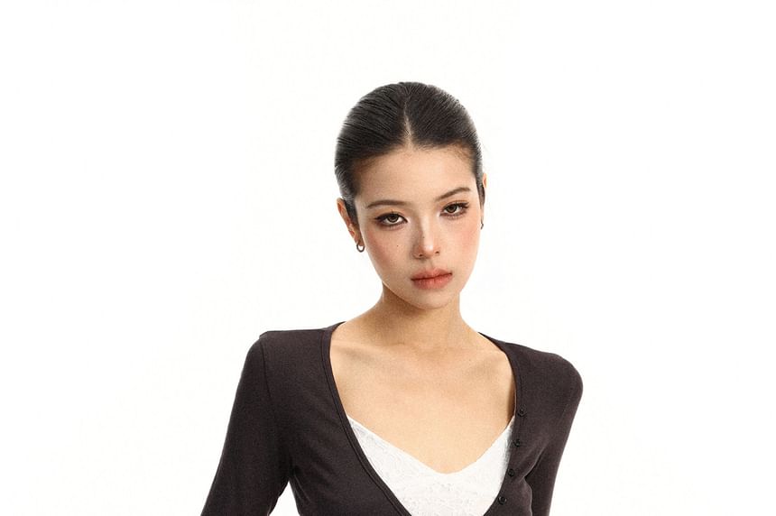 V-Neck Ruched Lace Slim Fit Crop Camisole Top