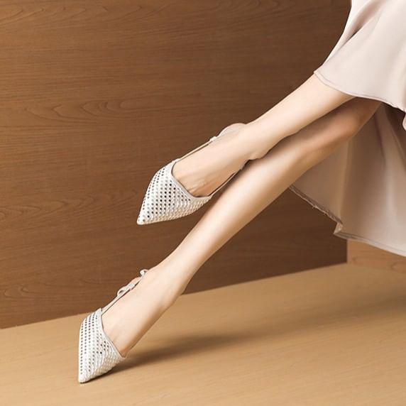 High Heel Pointed Glitter Mesh Slingback Sandals