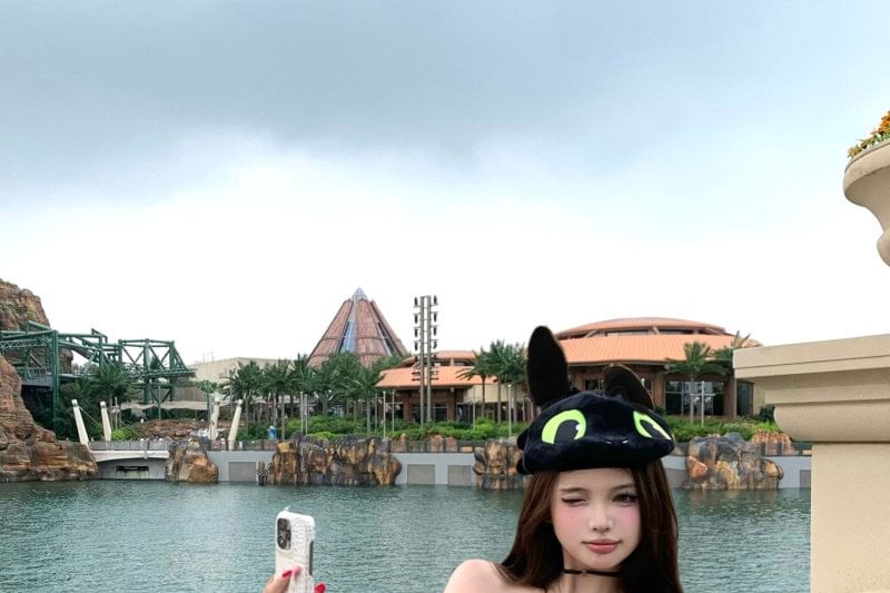 Strapless Plain Belted Tube Top / Mid Rise Leopard Wide Leg Pants