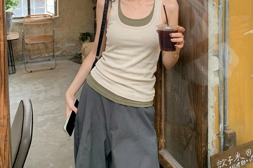 Scoop Neck Mock Two Piece Tank Top