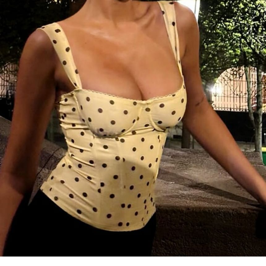 Polka Dot Square-Neck Corset Tank Top