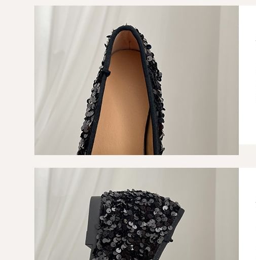 Square Toe Sequin Bow Hidden Wedge Mary Jane Shoes