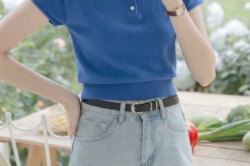 Short Sleeve Plain Knit Polo Shirt
