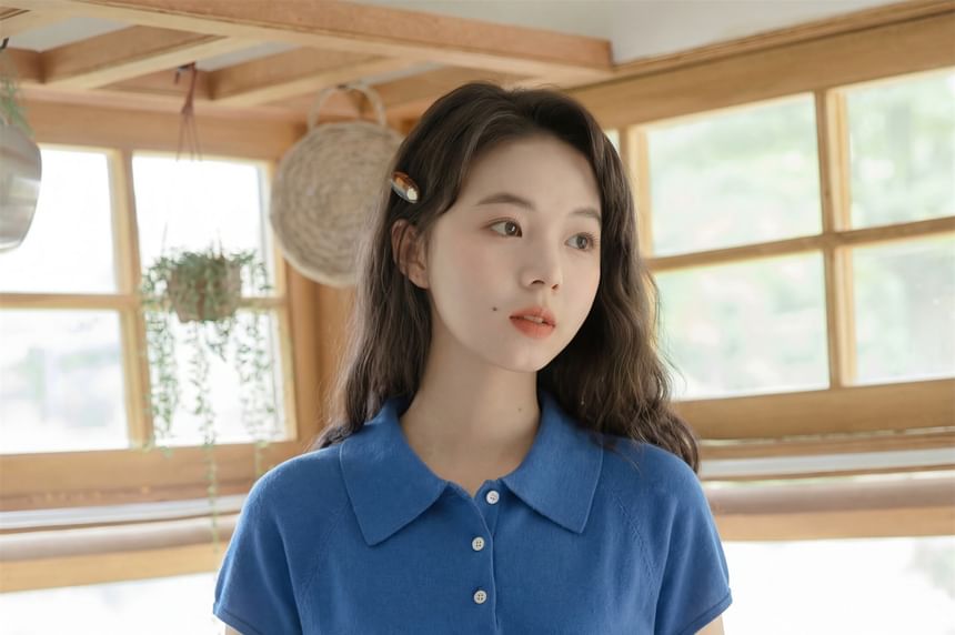 Short Sleeve Plain Knit Polo Shirt