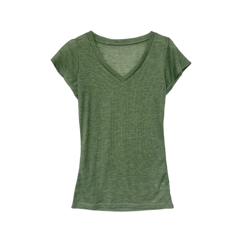 Short-Sleeve V-Neck Plain Top / Dotted Twilly / Set