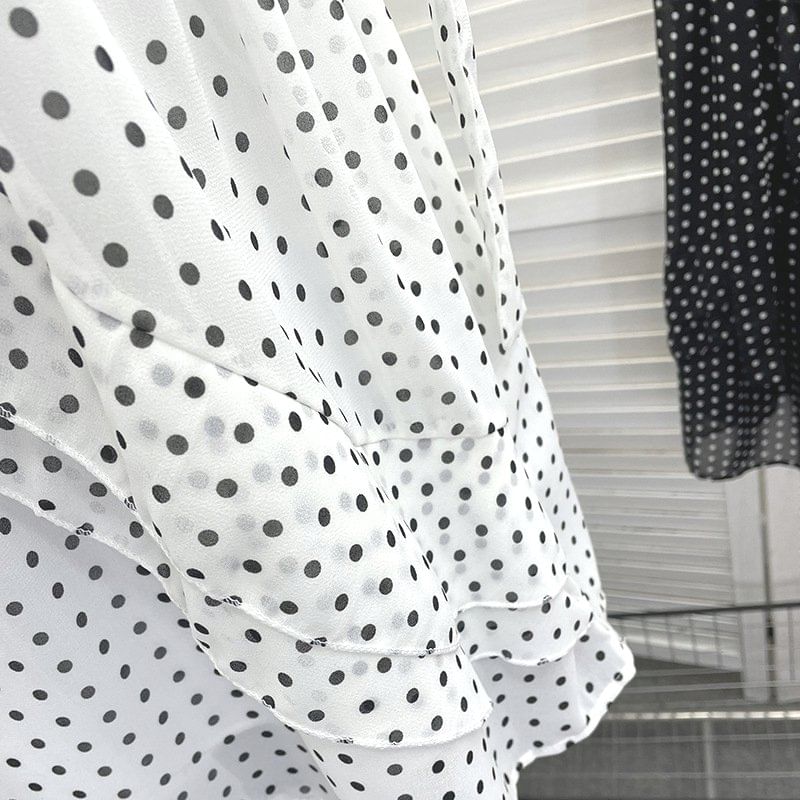 Set: Scoop Neck Polka Dot Ruffle Camisole + Scarf