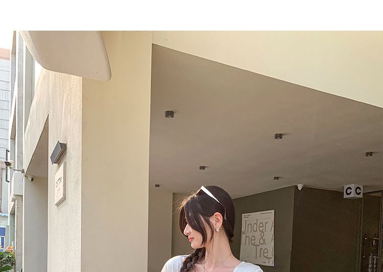Short Sleeve Tie Neck Plain Top