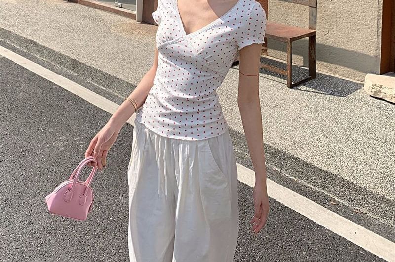 Short Sleeve V-Neck Panel Lace T-Shirt