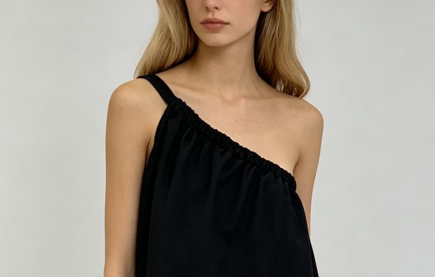 One Shoulder Loose-Fit Plain Tank Top