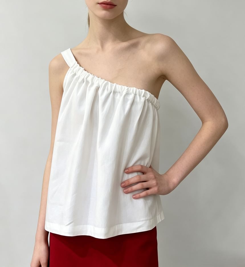One Shoulder Loose-Fit Plain Tank Top