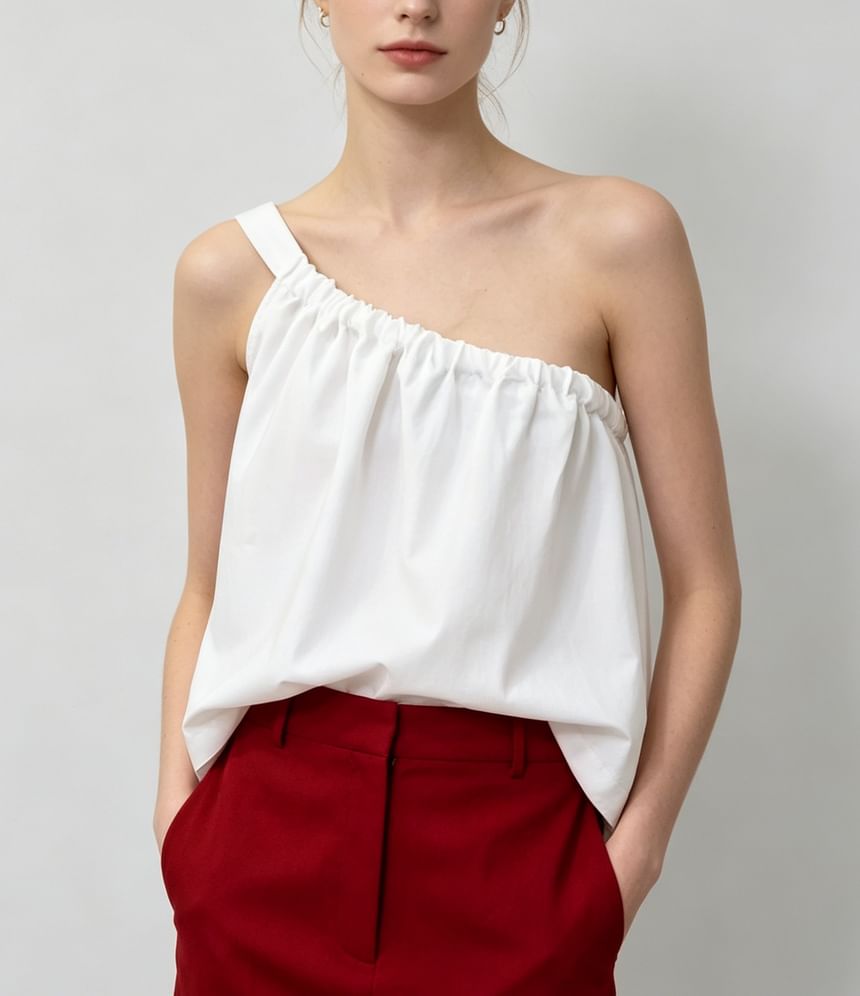 One Shoulder Loose-Fit Plain Tank Top