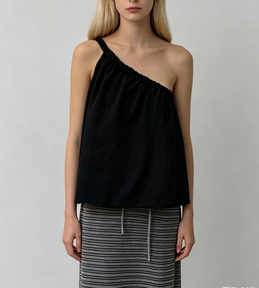 One Shoulder Loose-Fit Plain Tank Top