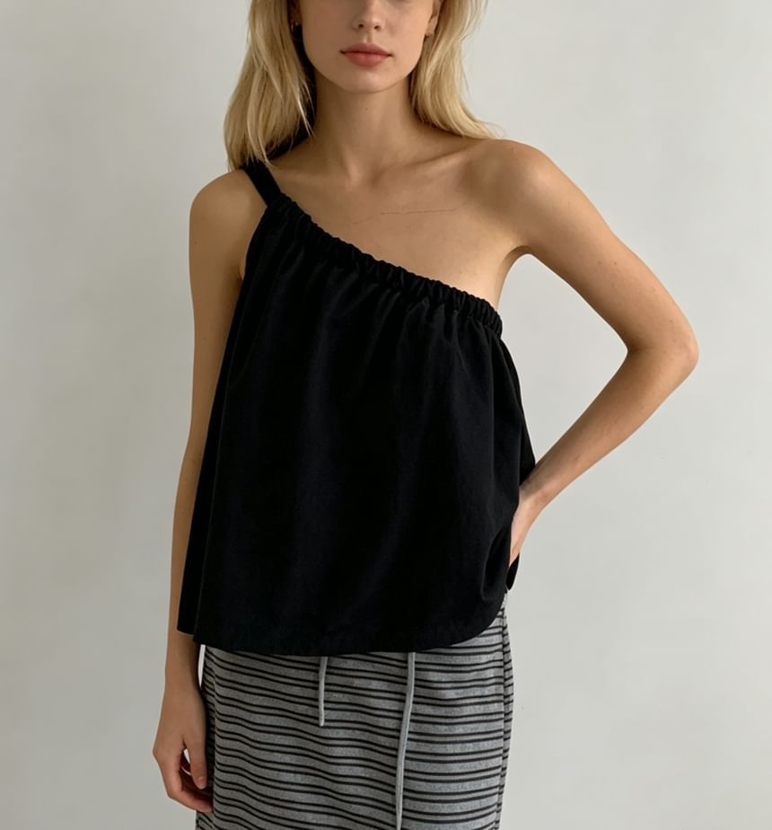 One Shoulder Loose-Fit Plain Tank Top