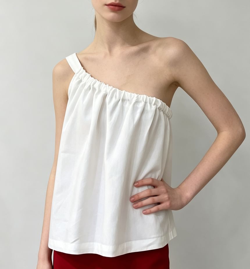 One Shoulder Loose-Fit Plain Tank Top