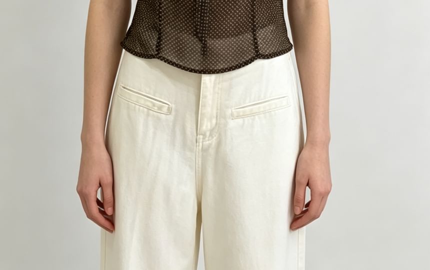 Polka Dot Puff Sleeve Sheer Tie-Front Blouse