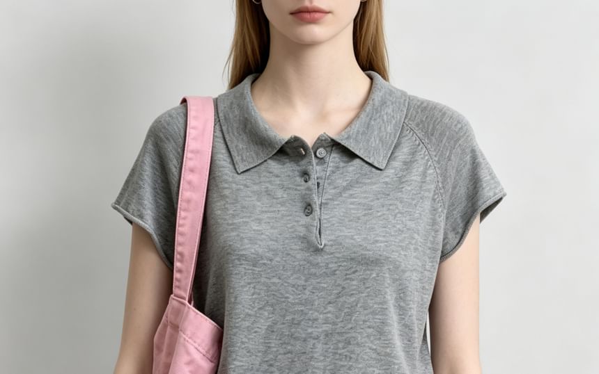 Short-Sleeve Knitted Polo Top