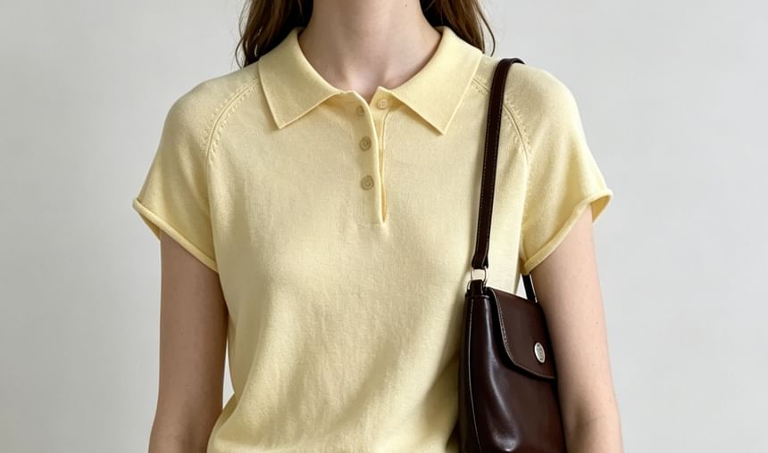 Short-Sleeve Knitted Polo Top