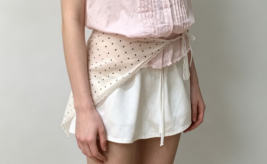 Lace-Trim Cap Sleeve Square-Neck Pleated Blouse