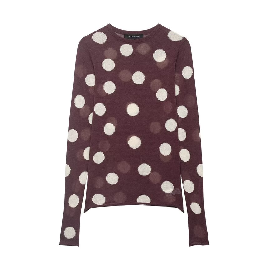 Long Sleeve Crew Neck Polka Dot Knit Top
