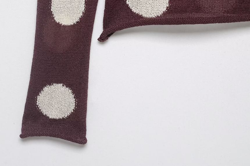 Long Sleeve Crew Neck Polka Dot Knit Top
