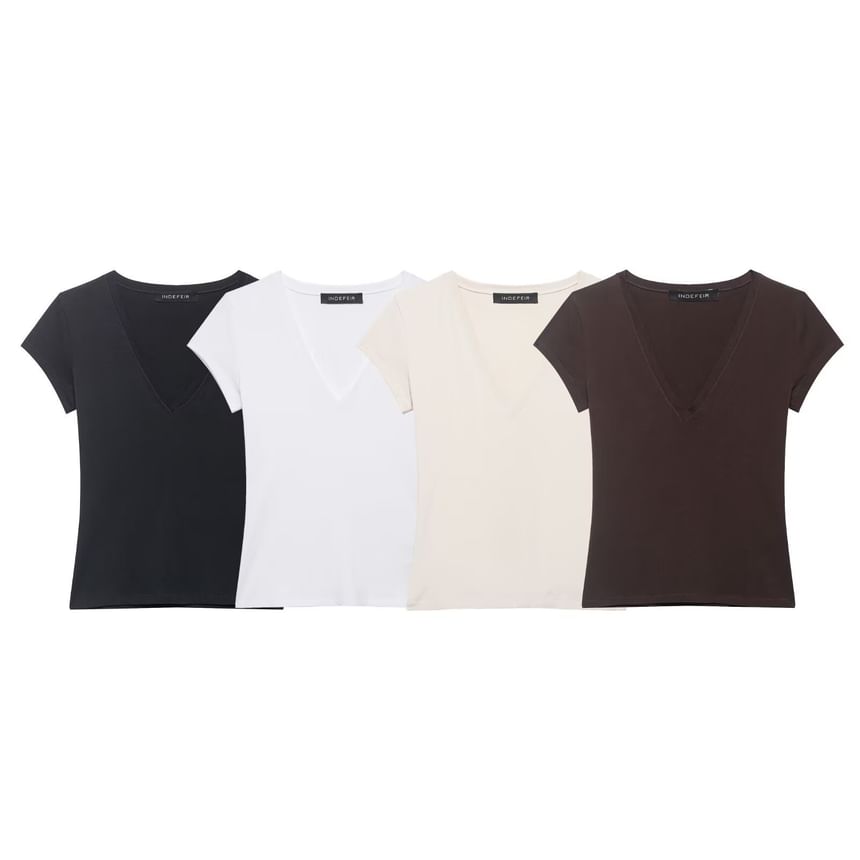 Short Sleeve V Neck Plain T Shirt