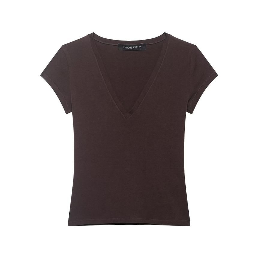 Short Sleeve V Neck Plain T Shirt