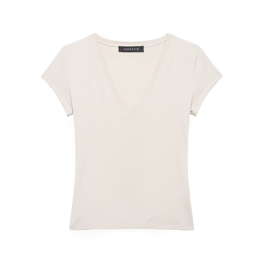 Short Sleeve V Neck Plain T Shirt