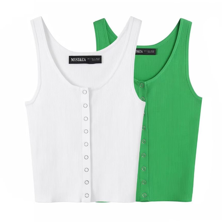 Plain Ribbed Button Up Tank Top