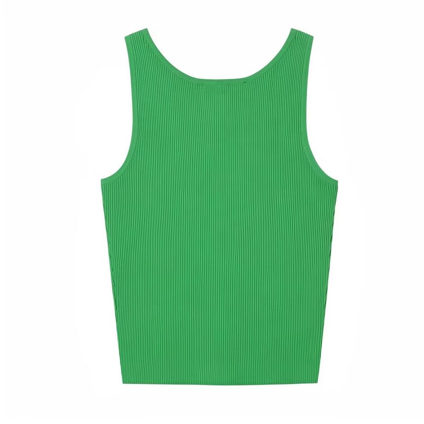Plain Ribbed Button Up Tank Top