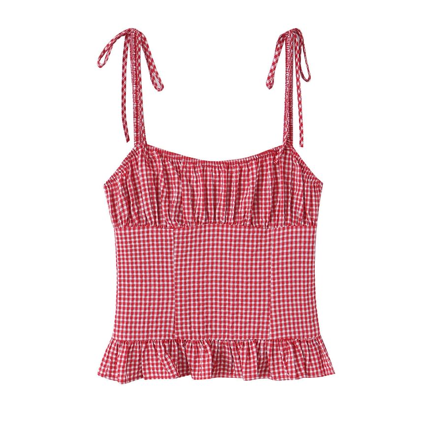 Gingham Shirred Camisole Top